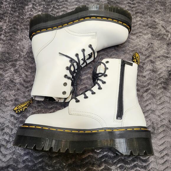 Dr. Martens Jadon Boots Womens Size 8 White Leather Platform Combat Chunky Zip - Picture 5 of 6